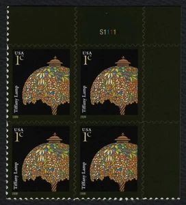 #3749A 1c Tiffany Lamp, Plate Block [S11111 UR], Mint **ANY 5=FREE SHIPPING** - Picture 1 of 1