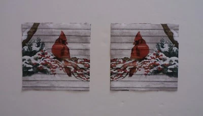Fabric Cotton 2 Squares - Cardinal and Red Berry Bushes - Wall Background - Image 1 of 3