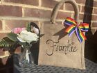 Jute Bag personalised With Name. Rainbow Theme. Lunch Bag Size.