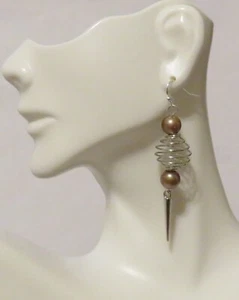 Cocoa Brown Bead - Spring & Spike 2" Ball Silver Tone Hook - Picture 1 of 3