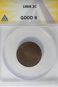 1868 .02 ANACS G 6 Two-cent piece, 2c, Shield Coin - Photo 1/2