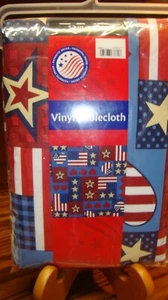 PATRIOTIC DECOR Vinyl Tablecloth 52"x90" PATRIOTIC STARS~Red, White, Blue    K17 - Picture 1 of 2