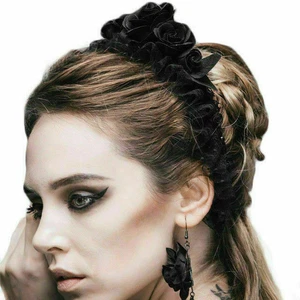 Gothic Five Black Roses Hair Band Women Elastic Headband Headwear Accessories - Bild 1 von 9
