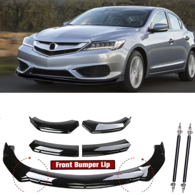 For Acura RSX ILX TSX Front Bumper Lip Spoiler Splitter + Strut Rods Black - Image 1 of 4