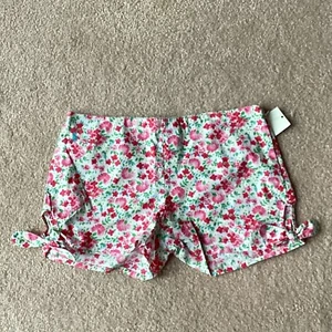 NWT RALPH LAUREN GIRLS LIGHT COTTON SHORTS, 12, FLORAL, BOWS AT HEM, SIDE ZIP - Picture 1 of 3