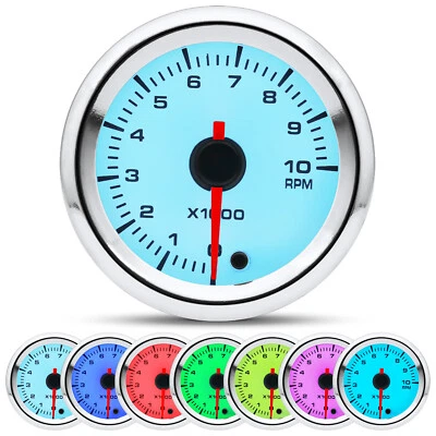 2"52mm 7 Colors LED Car Tachometer Gauge 10000RPM Tacho Meter for 4 6 8 Cylinder - Image 1 of 4