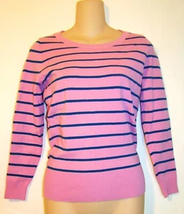 NEW J. Crew Womens Size XS Pink Green Striped 3/4 Sleeve Top Sweater A123 - Picture 1 of 7