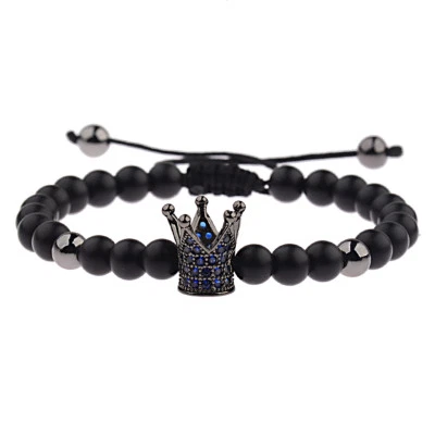 Natural Stone Zircon Crown Beaded Bracelets Adjustable Bangle for Men Women Gift - Image 1 of 4