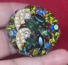 Vintage Prong Set Green Clear Lime Rhinestone Pin Brooch