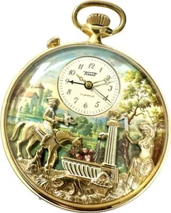 TISSOT REUGE Music Box Manual Winding Pocket Watch 10GP Warranty 1981 w/ Box - Picture 1 of 7