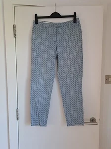 H&M Geometric Cropped Trousers UK12 Slim Fit Tapered Blue Stretch - Picture 1 of 14