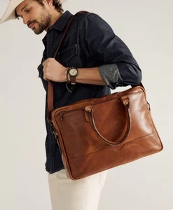 New Tecovas Slim Cognac Brown Bartlett Briefcase Genuine Bovine Leather Bag 01 - Picture 1 of 15