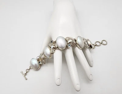 PULSERA PLATA ESTERLINA 925 NUEVA 7-8" DIJES MAR OCÉANO, TOPACIO Y MADREPERLA! Foto 1 de 4