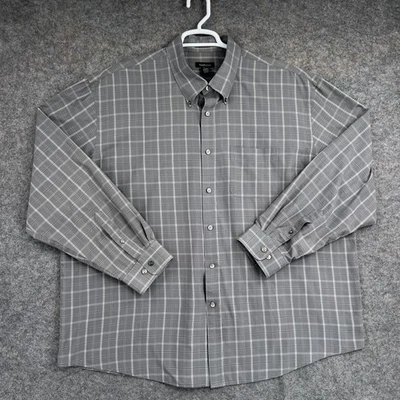 Van Heusen Button Down Shirt Mens 2XL Gray Check Long Sleeve Business Casual - Image 1 of 4