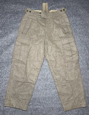 Vintage 60s German Military Wool Trouser Pants Size 30x30 Green Cargo Button Fly - Image 1 of 4
