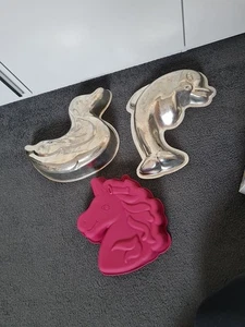 backformen set Backform Einhorn Silikon Delfin Ente Metall Formen Ofen  - Bild 1 von 10