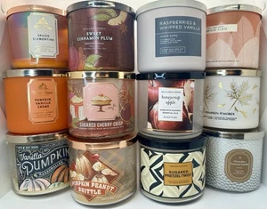 (12) EMPTY LOT Bath and Body Works Fall 3-Wick Candle Jars & Lids with some wax - Picture 1 of 3