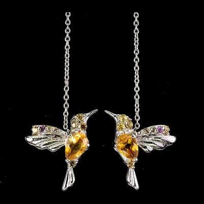 925 Sterling Silver Earrings Pear Citrine 6x4mm Rhodolite Sapphire Bird Gemstone - Image 1 of 4