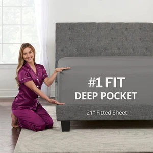Extra Deep Pocket Queen Fitted Sheet Only – Queen Fitted Sheet Deep Pocket – - Picture 1 of 6