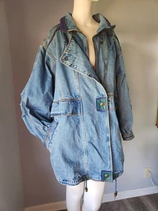 Vintage 3X Giacca Denim Vista Attuale Donna Sud Occidentale Azteca Tribale Lunga Anni 80 90 - Foto 1 di 24