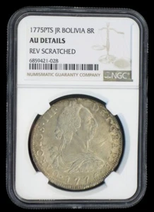 1775 PTS JR Bolivia Silver 8 Reales - NGC AU Details Reverse scratched - Picture 1 of 4