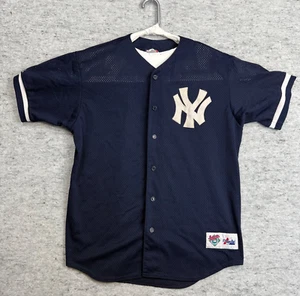 Vintage Men's Authentic Majestic MLB New York Yankees Blue Mesh Jersey / Large - Picture 1 of 7
