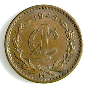 1946 Mexico 1 Centavo Bronze Coin - Picture 1 of 2
