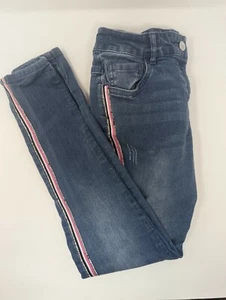 Girls Blue Denim Jeans 12-13 yrs Adjustable Waist Pink Piping to Legs - Picture 1 of 6