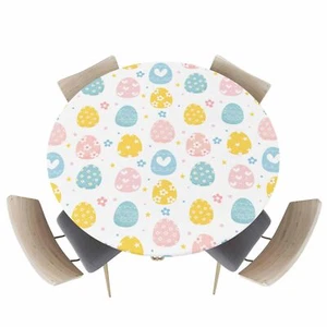Easter Round Table Covers with Elastic Colorful Eggs Flower Waterproof Fitted... - Picture 1 of 6