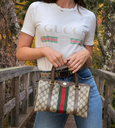 GUCCI Borsa Vintage Sherry Loggo GG Boston Beige Marrone 39 02 006