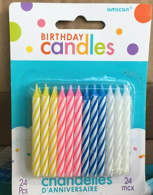 24pk Amscan Espiral Velas de Cumpleaños Caramelo Rayas Pastel Foto 1 de 2