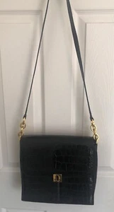Joan & David Black Croc Leather Classic Shoulder Bag Purse Professional appeal - Picture 1 of 17