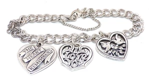 JAMES AVERY Signed Sterling Silver 3 CHARM BRACELET Love You, Doves, Heart - Picture 1 of 7