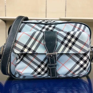 Auth Burberry Shoulder Bag Check pattern Crossbody Blue Label Canvas Leather - Picture 1 of 24
