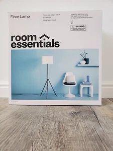 Room Essentials Floor Lamp - Black Finish - White Fabric Shade - 58in Tall - Picture 1 of 2