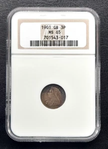 1901 Great Britain THREE PENCE 3p  (EDWARD VII): NGC MS 65 - Picture 1 of 4