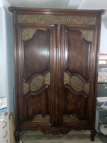 Extra Large Contemporary Wardrobe Armoire with Shelves and Brass Enhancements Cover
