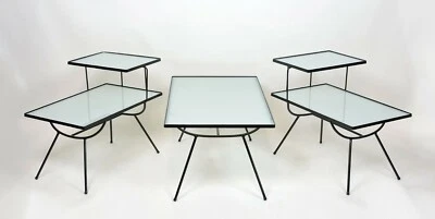 Set of Mid-Century Modern Nelson Style Iron and Glass Tables by Frank and Son - Image 1 of 4