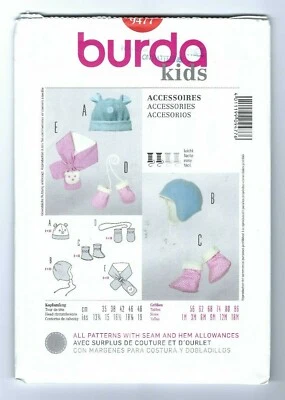 New Burda 9477 Infant Hats Scarfs Booties & Mittens Pattern 1 3 6 9 12 18 Months - Image 1 of 2
