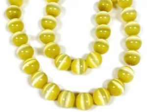 Vidrio de fibra óptica ojo de gato 30 amarillo 12 mm. Cuentas sueltas redondas lisas 2625L - Imagen 1 de 3