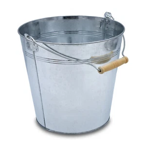Deko Zinkeimer mit Holzgriff - silber / 10 L - Blech Eimer Blumen Pflanz Kübel - Bild 1 von 6