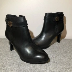 Tory Burch Stiefel Größe 9,5 Bristol schwarz Glattleder Kalbsleder Stiefeletten TB LOGO - Bild 1 von 12