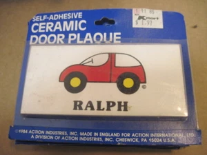 NIB OLD RETRO RALPH CAR SELF-ADHESIVE CERAMIC DOOR NAME PLAQUE WALL SIGN - Picture 1 of 1