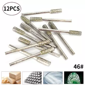 12Pcs 46# 4mm Cylinder Diamond Burr Grinding Drill Bit With 3mm Shank For Marble - Picture 1 of 8