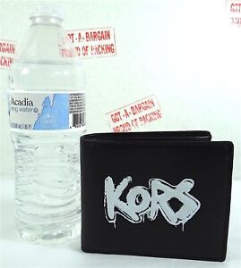 Michael Kors Cooper Mens Black White Vegan Leather Slim Billfold Wallet
