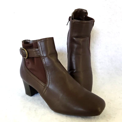 East 5th Zapatos Mujer 6 M Marrón Botines Flex Bloque Tacón Hebilla Cremallera F20939 Foto 1 de 4