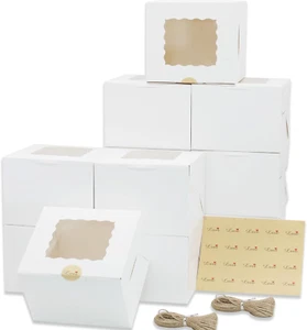 PQZKLDP 20Pcs 6X6X5In Cake Boxes with Window White Bakery- Cookies Boxes Treat B - Picture 1 of 12