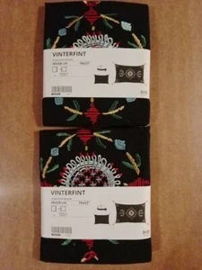 Ikea Vinterfint Embroidered Cushion Covers x2, Black Floral With Tassels ❤️ New - Picture 1 of 2