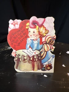 Tarjeta de San Valentín vintage de los años 40 niña arco para el pelo Just Watchin & Hopin fecha 1962 Bebe - Imagen 1 de 11