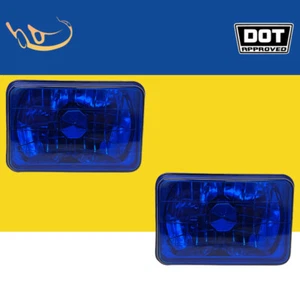 5" inch 4x6 Blue Glass Lens Diamond Cut Semi Sealed Beam Headlights Lamps Pair - Picture 1 of 7